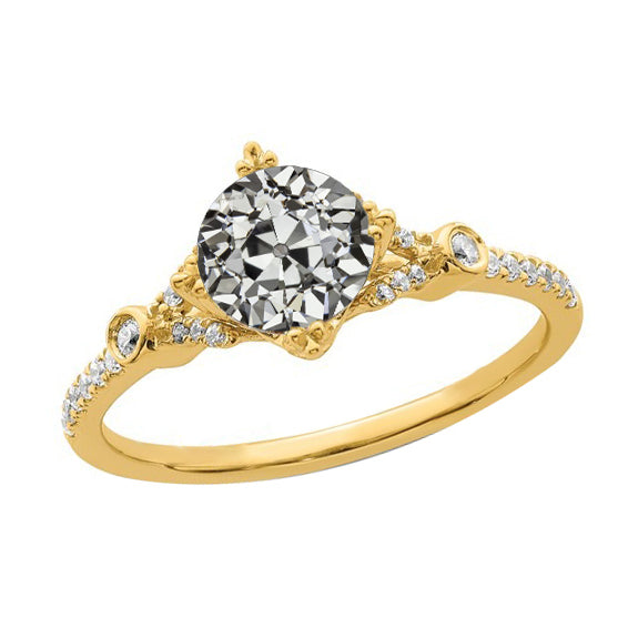 Anniversary Round Old Miner Diamond Ring Yellow Gold