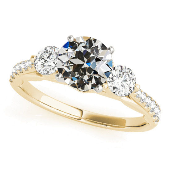 Round Old Miner 3 Stone Diamond Ring