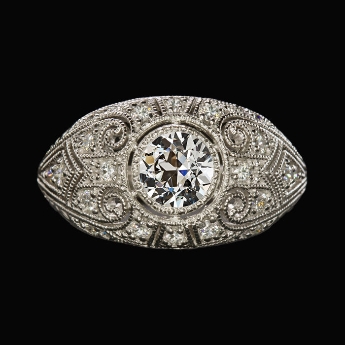 Antique Style Woman's Old Miner Diamond Ring Antique Style