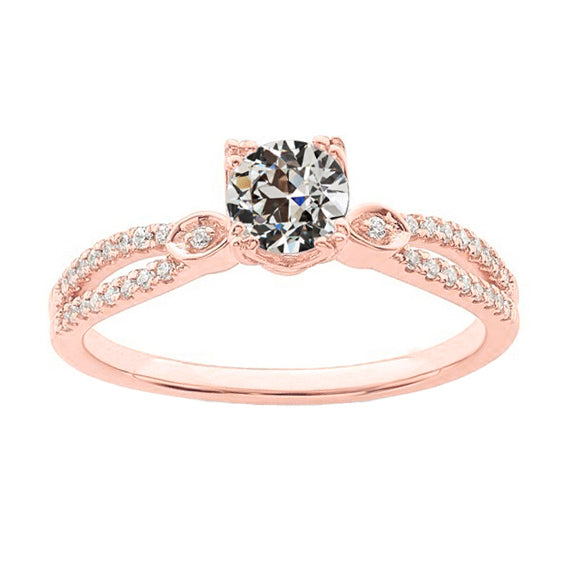 White Rose Anniversary Old Miner Diamond Ring Rose Gold
