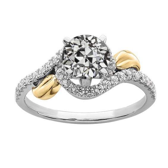 Antique Style Woman's Old Miner Diamond Ring Two Tone