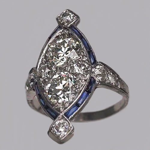 Baguette Sapphire Round Old Miner Diamond Ring