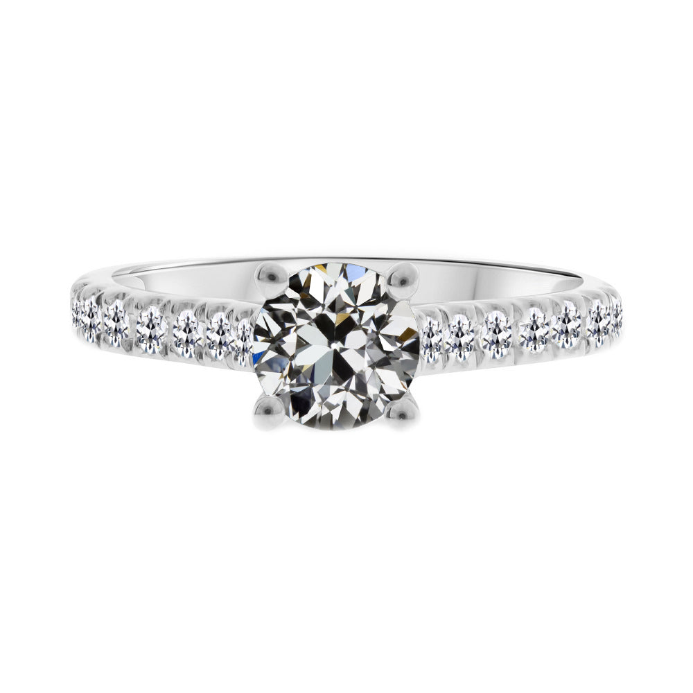 2.50 Carats Round Old Miner Diamond Solitaire Ring With Accents