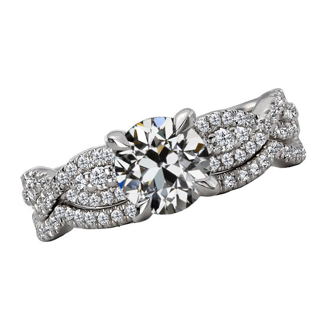 Fancy Style Round Old Miner Four Prong Solitaire With Accent Ring