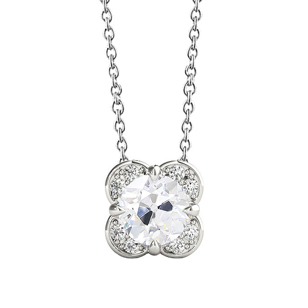 Round Old Miner Halo Diamond Pendant Prong