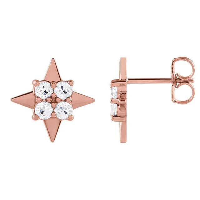 4 Carats Round Old Miner Rose Gold Star Shape Diamond Stud Earrings
