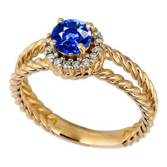 Gorgeous fancy Round Sapphire And Diamond Fancy Ring Yellow Gold