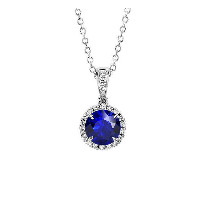 Halo Pendant Slide Prong Set Sapphire & Diamond