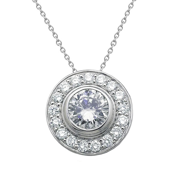 Round Shaped Natural Earth Mined Diamond Pendant Necklace Bezel Set 3 Ct. White Gold 14K