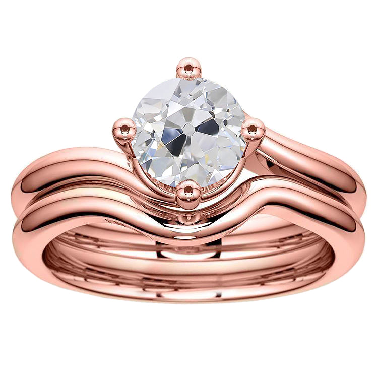 Round Solitaire Engagement Ring Set Old Miner Diamond