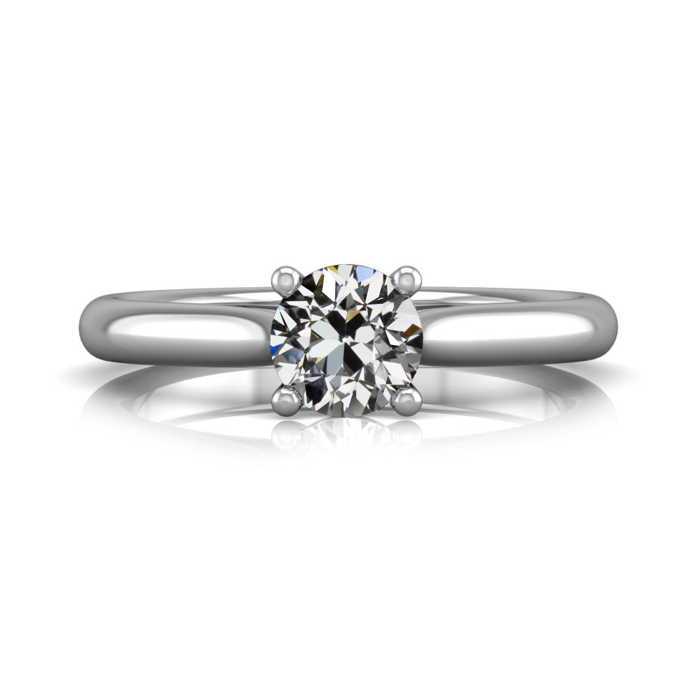 Solitaire Ring Round Old Mine Cut Diamond Prong Thick Shank 3 Carats