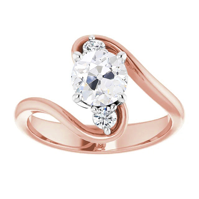 Round Three Stone Old Miner Diamond Ring Prong Set