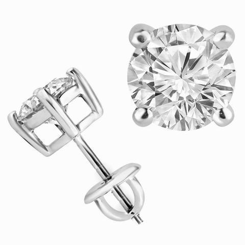 Round 3 Carats GIA Certified Lab Grown Diamonds Studs Earrings White Gold 14K