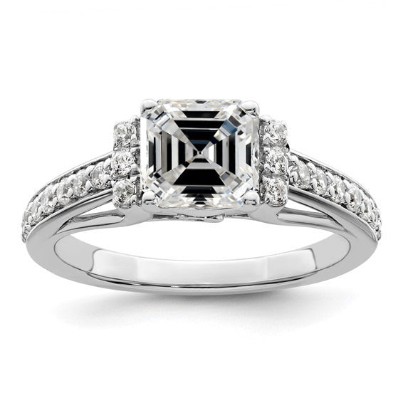 Round & Asscher Diamond Ring With Accents