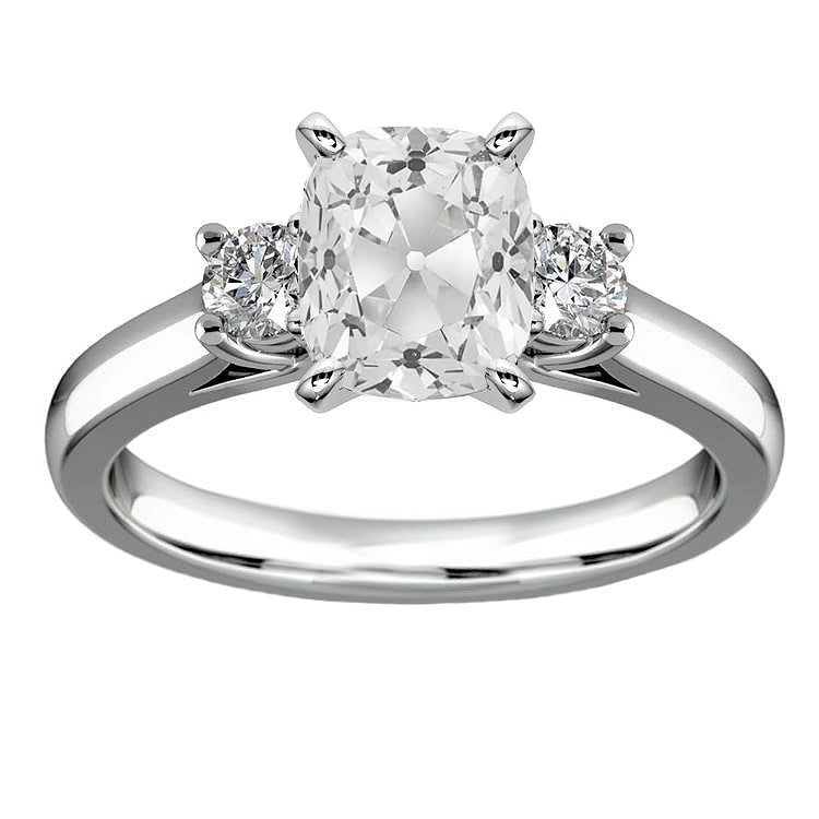 Round & Cushion Diamond Old Miner Three Stone Ring