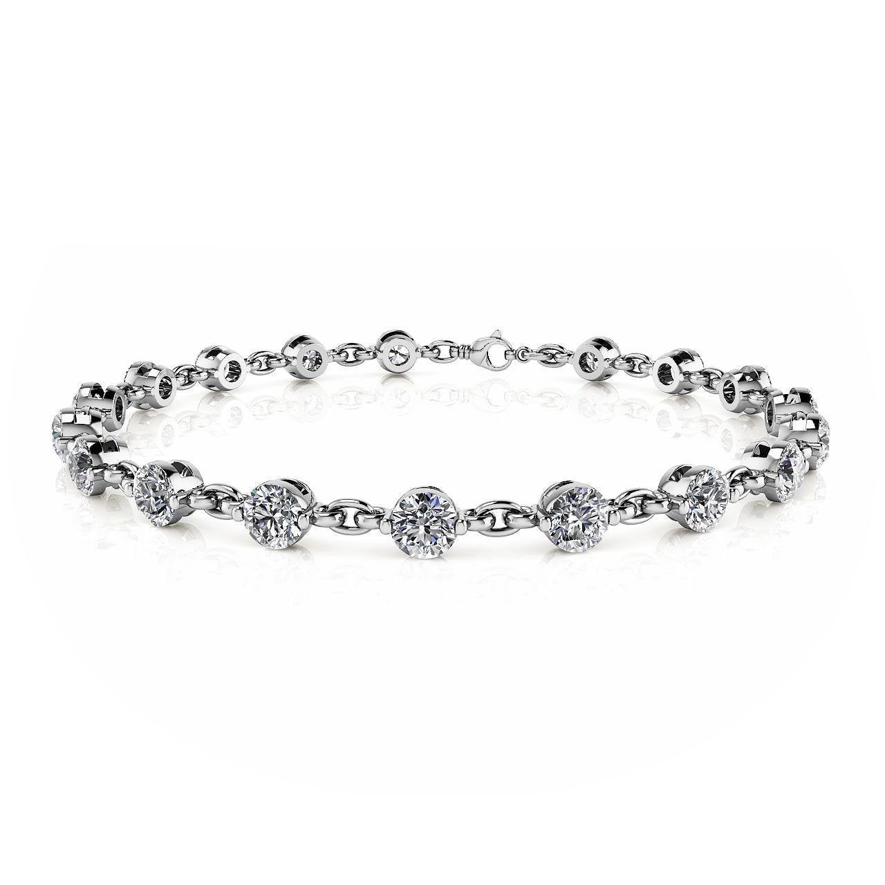 Round Cut 5 Carats Sparkling Lab Grown Diamonds Link Bracelet White Gold