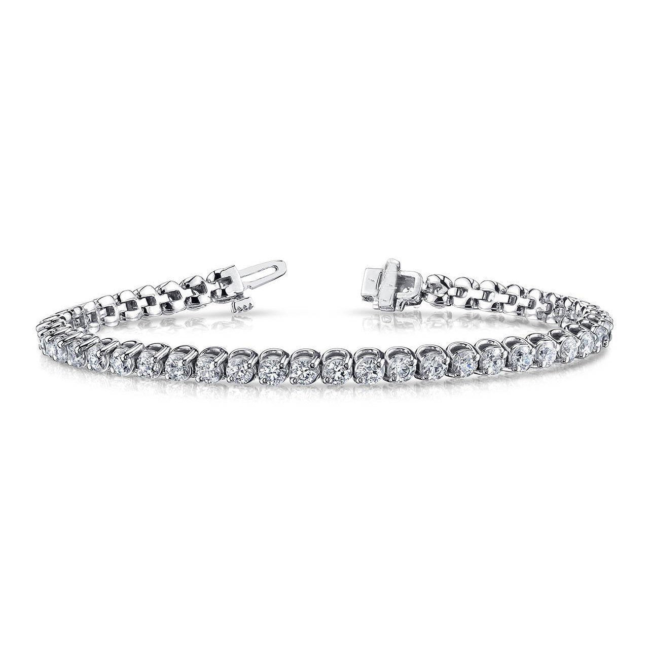 Round Cut Lab Grown Diamond Tennis Bracelet 6.75 Carat Two Prong Set WG
