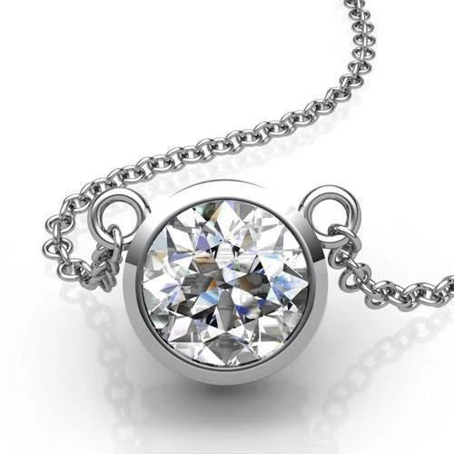 Round GIA Certified Lab Grown Diamond Pendant Necklace Women New 1.50 Carat White Gold 14K