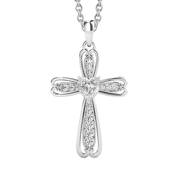 Round & Heart Old Miner Cross Diamond Pendant