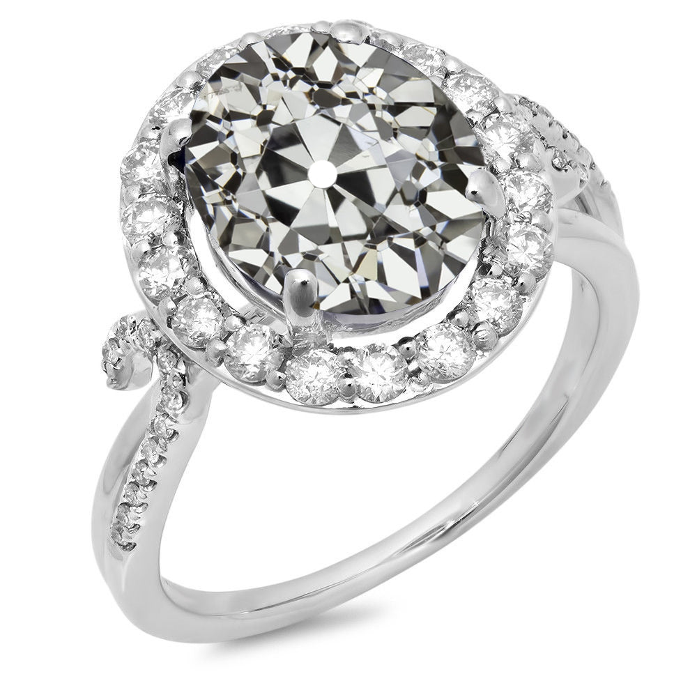 Round & Oval Old Cut Diamond Halo Ring