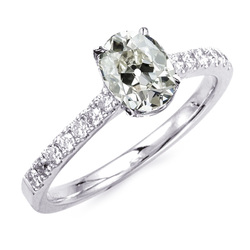 Lady’s Sparkling Unique Engagement White Gold Anniversary Ring Round & Oval Old Cut Diamond Ring With Accents