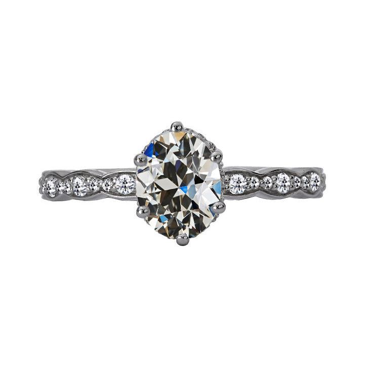 Fancy Lady’s Sparkling Vintage Style White Gold Weeding Anniversary Round & Oval Old European Diamond Ring