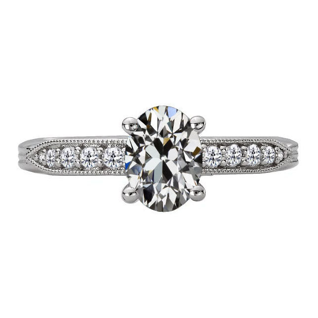 Antique Fancy Lady’s Style White Elegant Gold Anniversary Miner Cut Diamond Anniversary Ring Prong Set