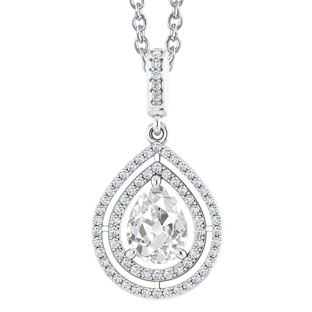 Round & Pear Old Mine Cut Halo Diamond Pendant