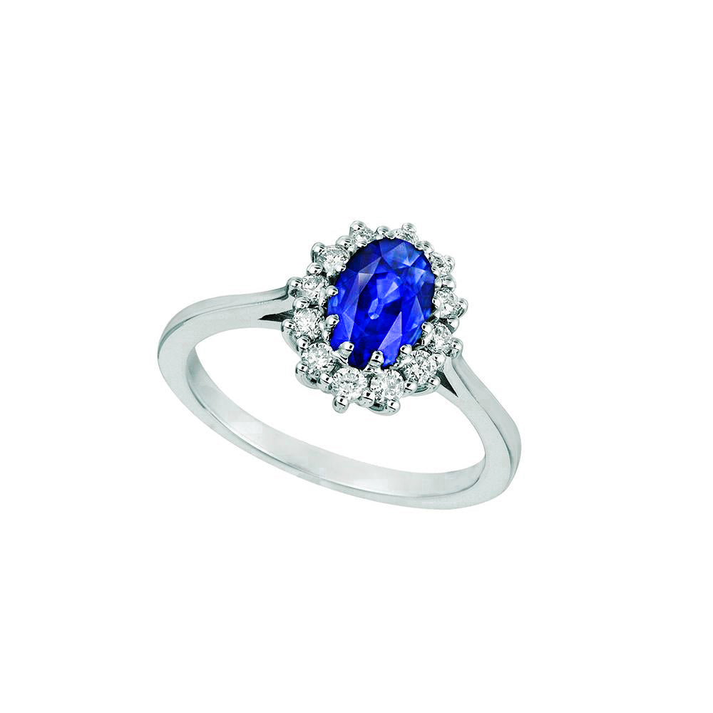 Oval Sapphire And Natural Earth Mined Diamond Fancy Ring 1.55 Carats White Gold 14K