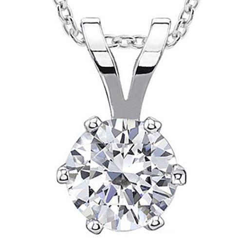 Six Prong Set Solitaire GIA Certified Lab Grown Diamond Necklace Pendant 1.50 Carat WG 14K
