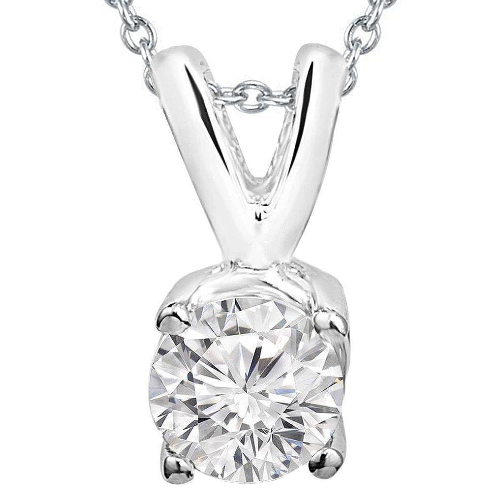 Solitaire 3 Ct. Natural Diamond Pendant Necklace White Gold