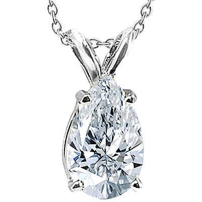 Solitaire Natural Earth Mined Diamond Pear Pendant Necklace 2.5 Ct. White Gold 14K