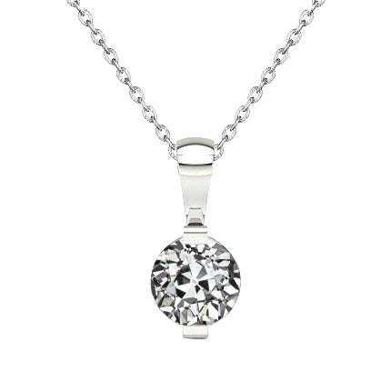 1 Carat Solitaire Diamond Pendant Round Old Cut Bar Set