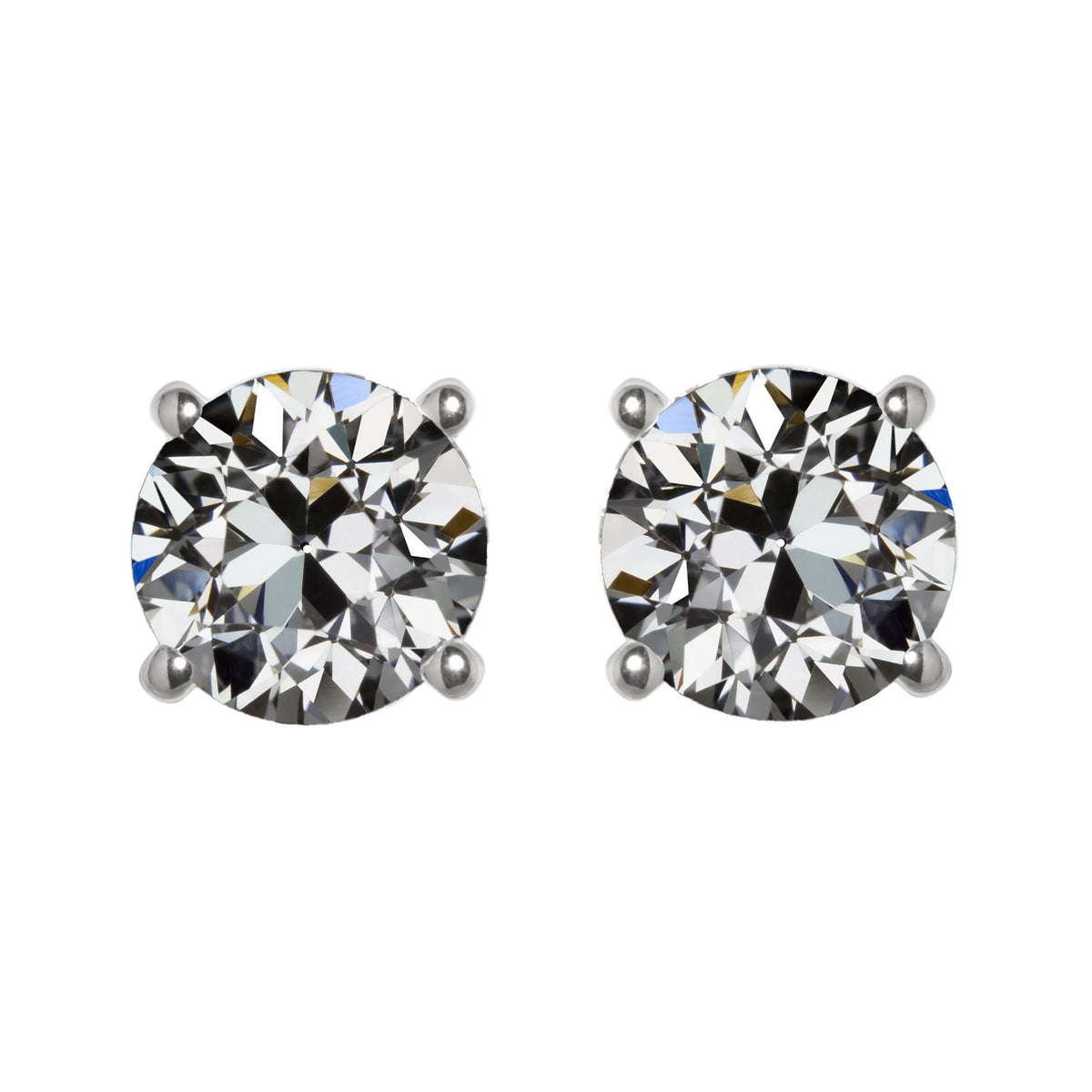 Solitaire Genuine Natural Real Diamond ( Not Lab Grown ) Round Old Miner Stud Earrings 4 Carats White Gold