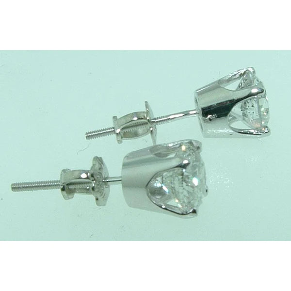 2 Carats Diamond Studs Earrings Crown Setting Jewelry Round