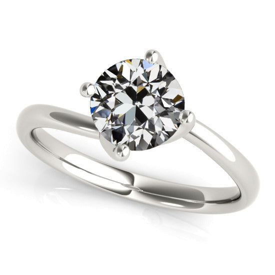 Sparkling Solitaire Ring Round Old Mine Cut Diamond