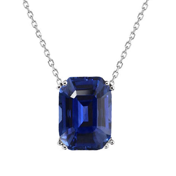 Solitaire Pendant Emerald Dark Blue Sapphire Necklace 4 Carats