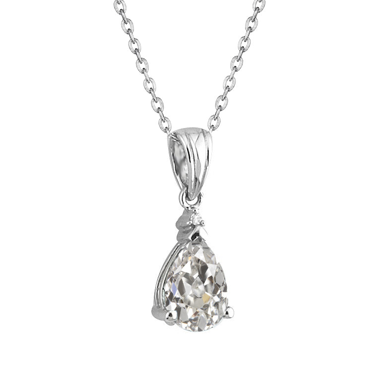 Solitaire Pendant Pear Old Cut 1.75 Carats Diamond