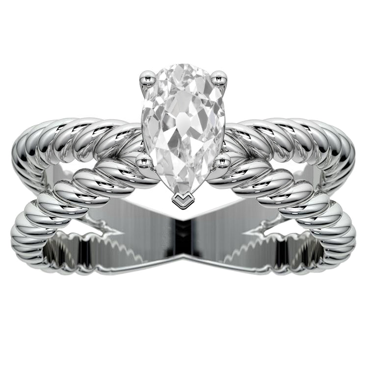 Old Miner Pear Diamond Sparkling Unique Lady’s Solitaire White Gold Diamond Ring