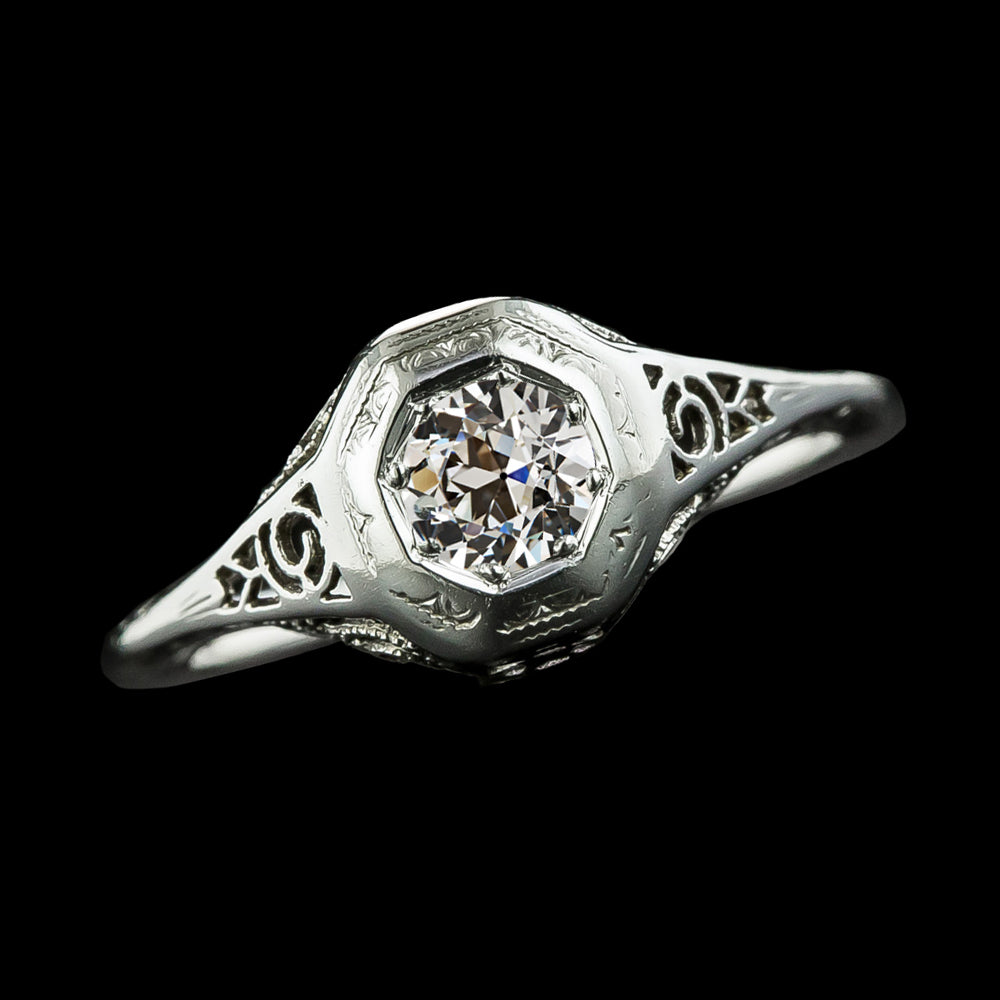 Solitaire Ring Old Miner Round Diamond Antique Style