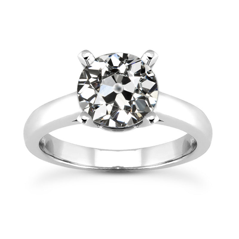 2.50 Carats Solitaire Ring Old Mine Cut Round Diamond Four Prong Set