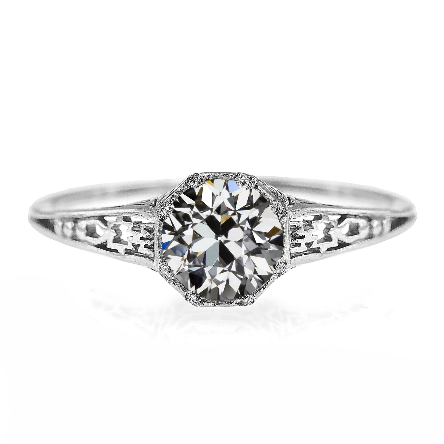 Antique Style Solitaire Ring Old Miner Cut Diamond