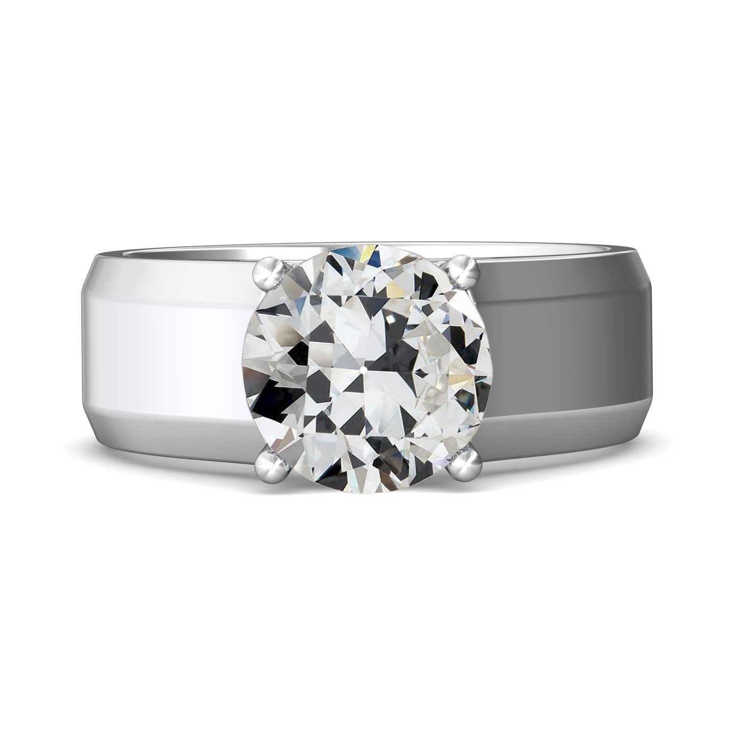 Solitaire Ring Round Old Mine Cut Diamond Prong Thick Shank 3 Carats