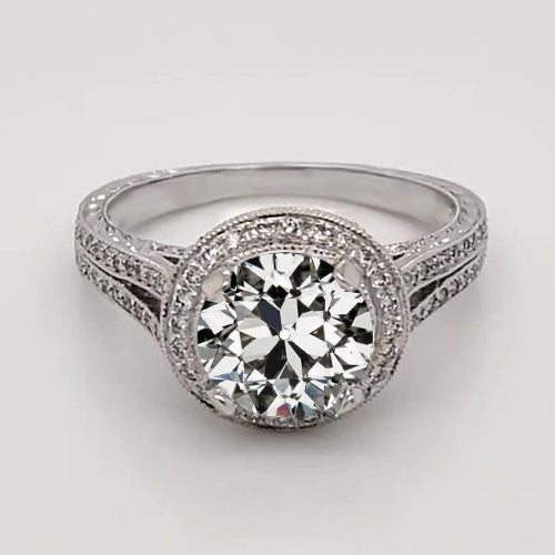 Antique Style Solitaire Ring Round Old Miner Diamond White Gold