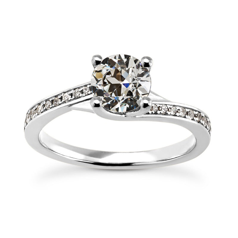 Solitaire Ring With High Quality Accents Old Miner Cut Diamond Ring Gold