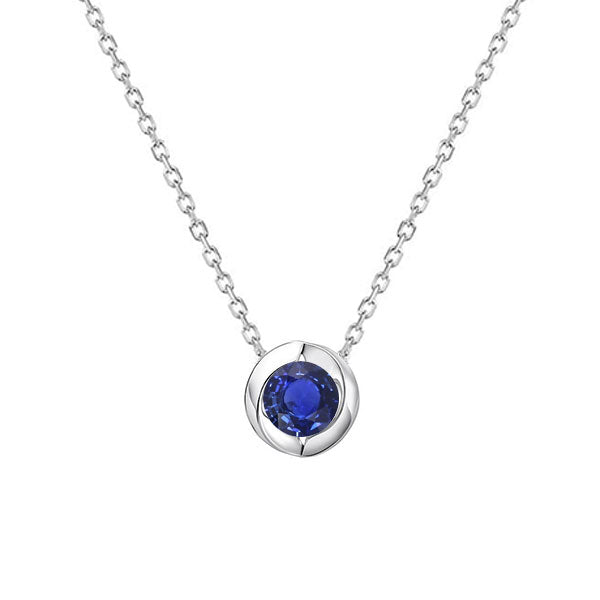 Solitaire Round Blue Sapphire Pendant Bezel Set