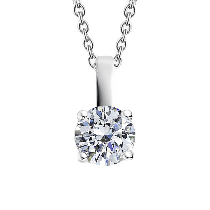Solitaire Round Cut Lab Grown Diamond Necklace Pendant 2 Carat White Gold 14K