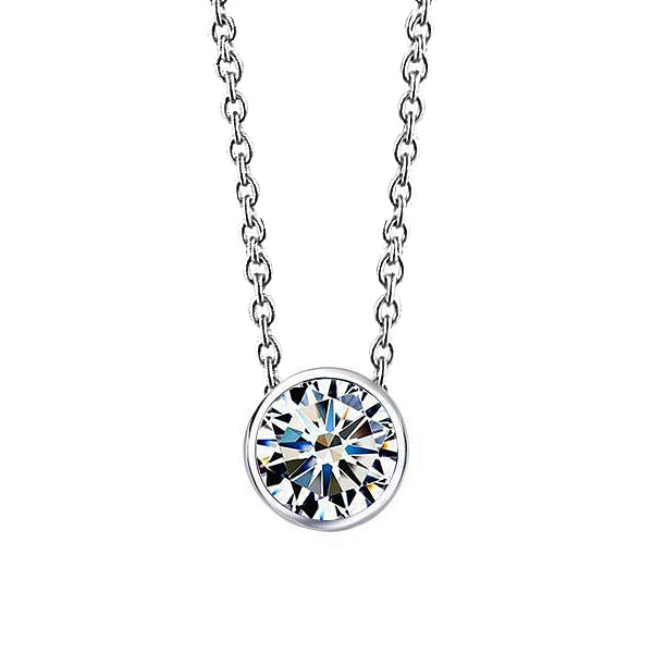 Solitaire Round Cut Natural Earth Mined Diamond Necklace Pendant 2 Carats White Gold 14K
