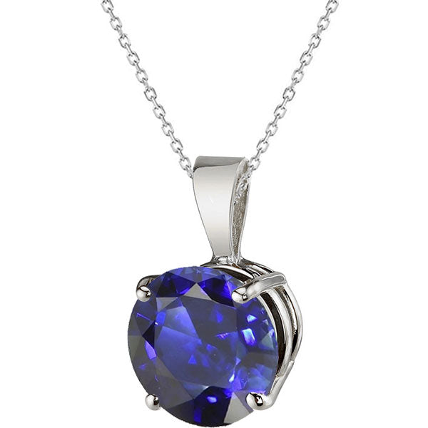 Solitaire Round Dark Blue Sapphire Pendant