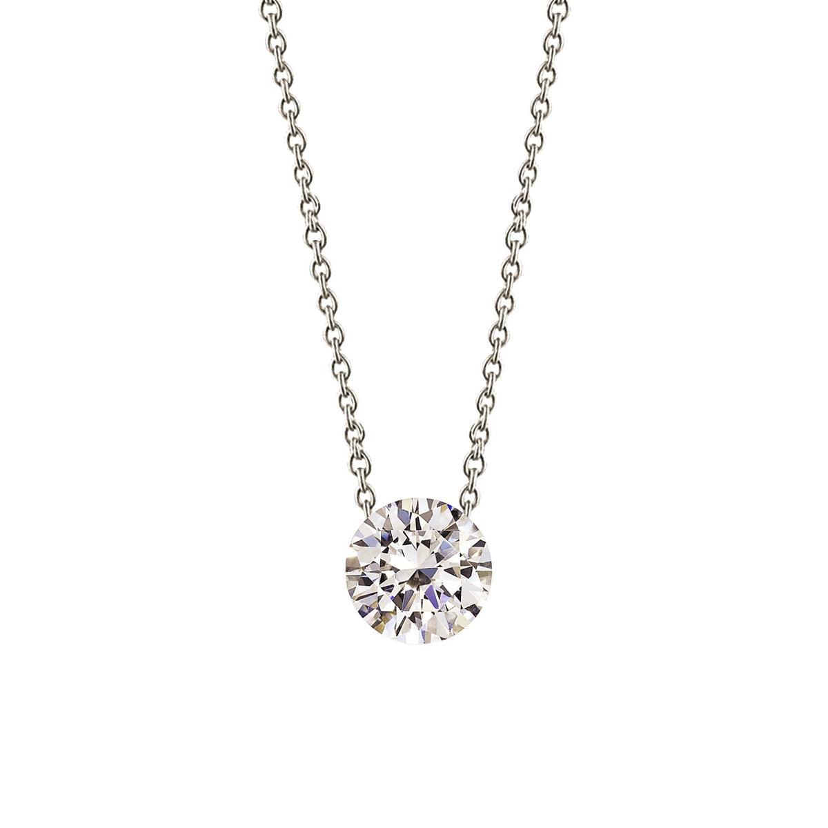 Solitaire Round Natural Earth Mined Diamond Pendant 0.40 Carats White Gold 14K New